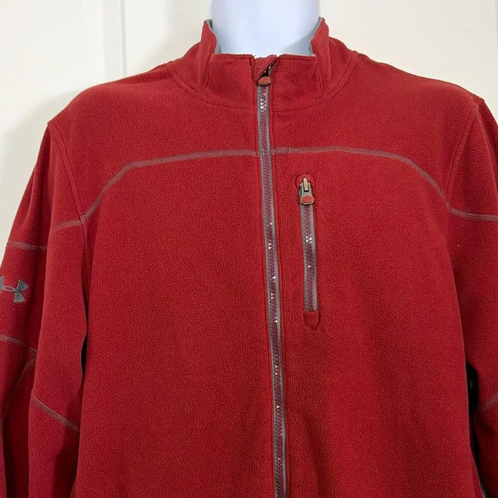 Under Armour Men's XL Red Full-Zip Fleece Track Jacket Stand-Up Collar Pockets